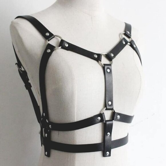 ?Women Black Leather Chest Harness Waist Chain Belt Nightclub Sexy Belly … main image 4